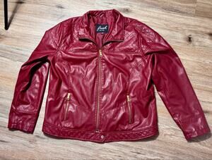 Fresh New York Red Faux Leather Moto Jacket Womens XL Quilted Biker Gold Zip